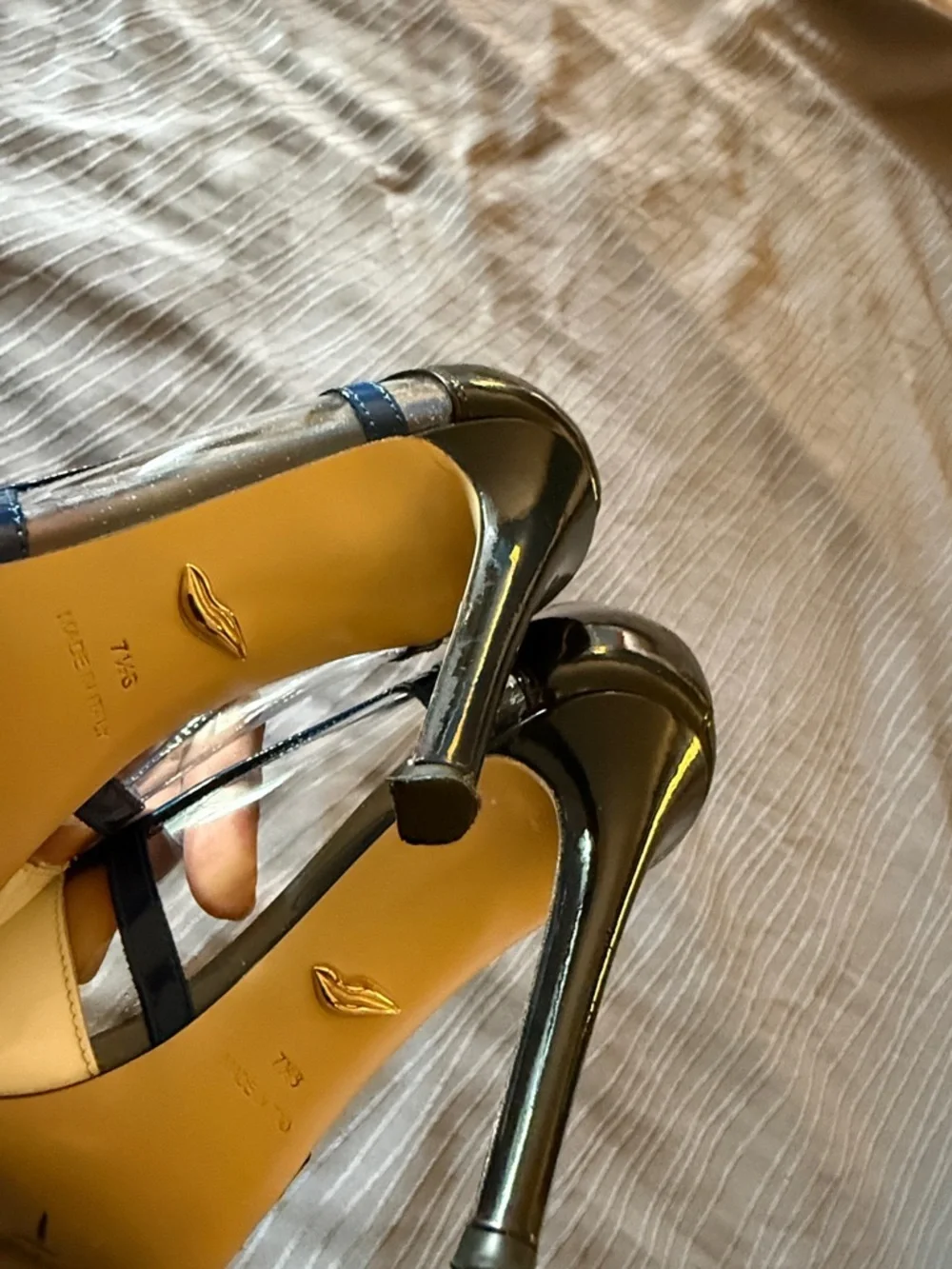Diane Von Furstenberg Navy, White & Blue Patent Pointed Toe Pumps 7.5 B